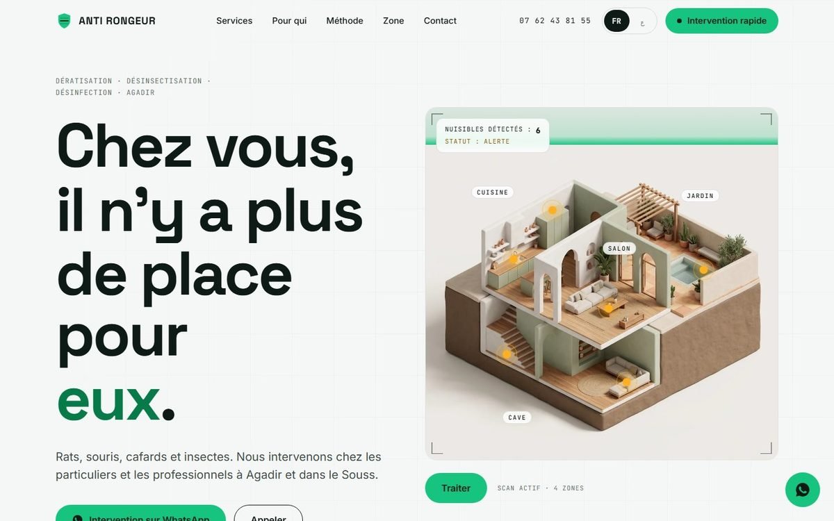 Maquette de site web pour Anti Rongeur, Dératisation · Agadir