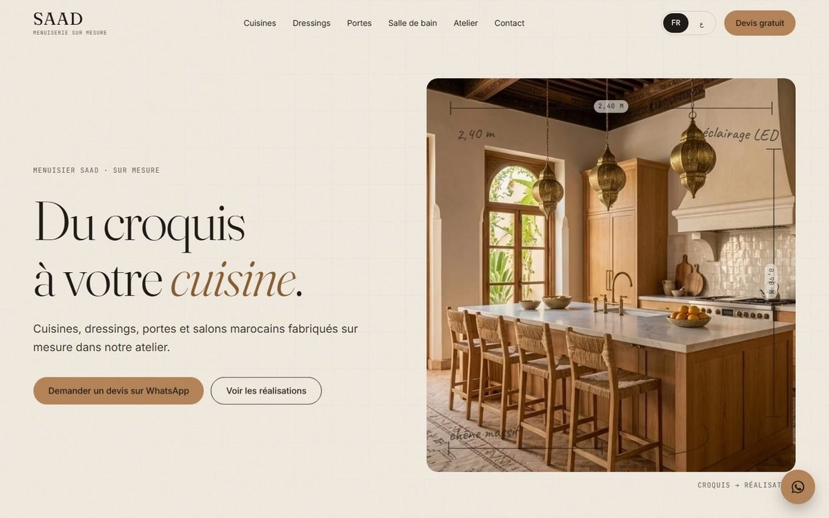 Maquette de site web pour Menuisier Saad, Menuiserie sur mesure