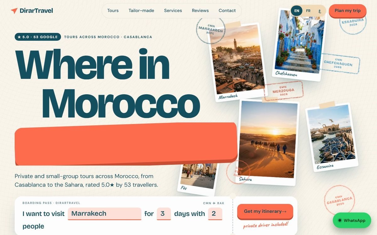 Maquette de site web pour DirarTravel, Circuits touristiques · Casablanca