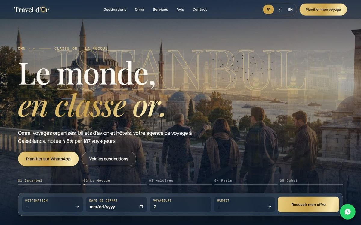 Maquette de site web pour Travel d'Or, Agence de voyages · Casablanca