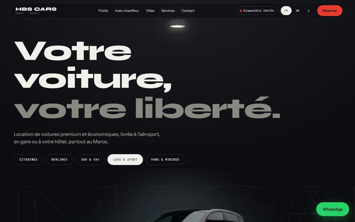 Maquette de site web pour HBS Cars, Location de voitures premium