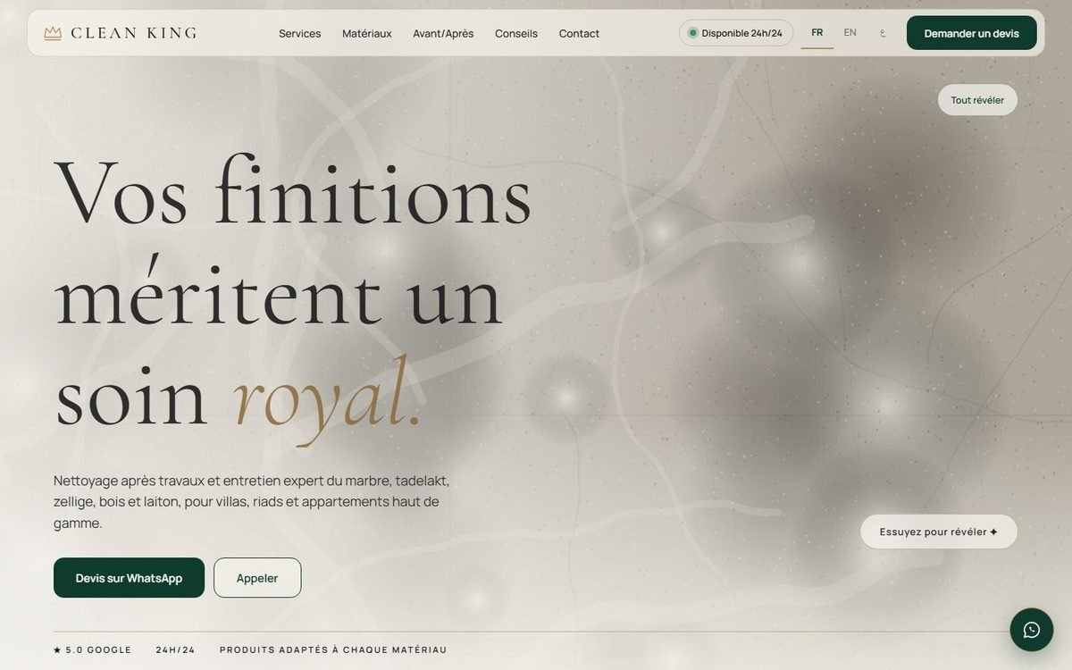 Maquette de site web pour Clean King, Nettoyage et finitions · Agadir