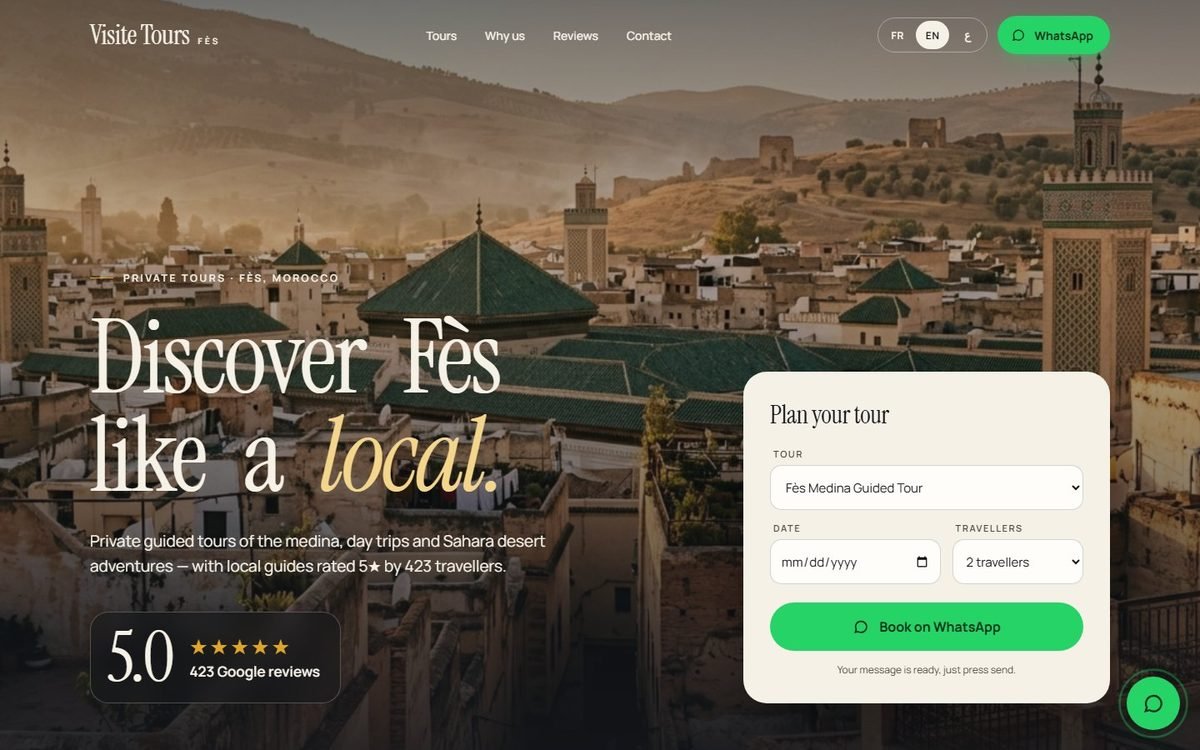Maquette de site web pour Visite Tours Fès, Visites guidées · Fès