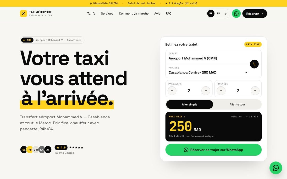 Maquette de site web pour Taxi Aéroport Casablanca, Transfert aéroport · Casablanca