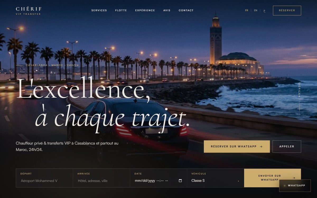 Maquette de site web pour Chérif VIP Transfer, Transport VIP · Casablanca